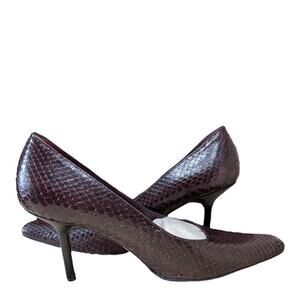 Anne Klein Burgundy Reptile Texture Leather Heels Pump Shoes Women's Size 9M